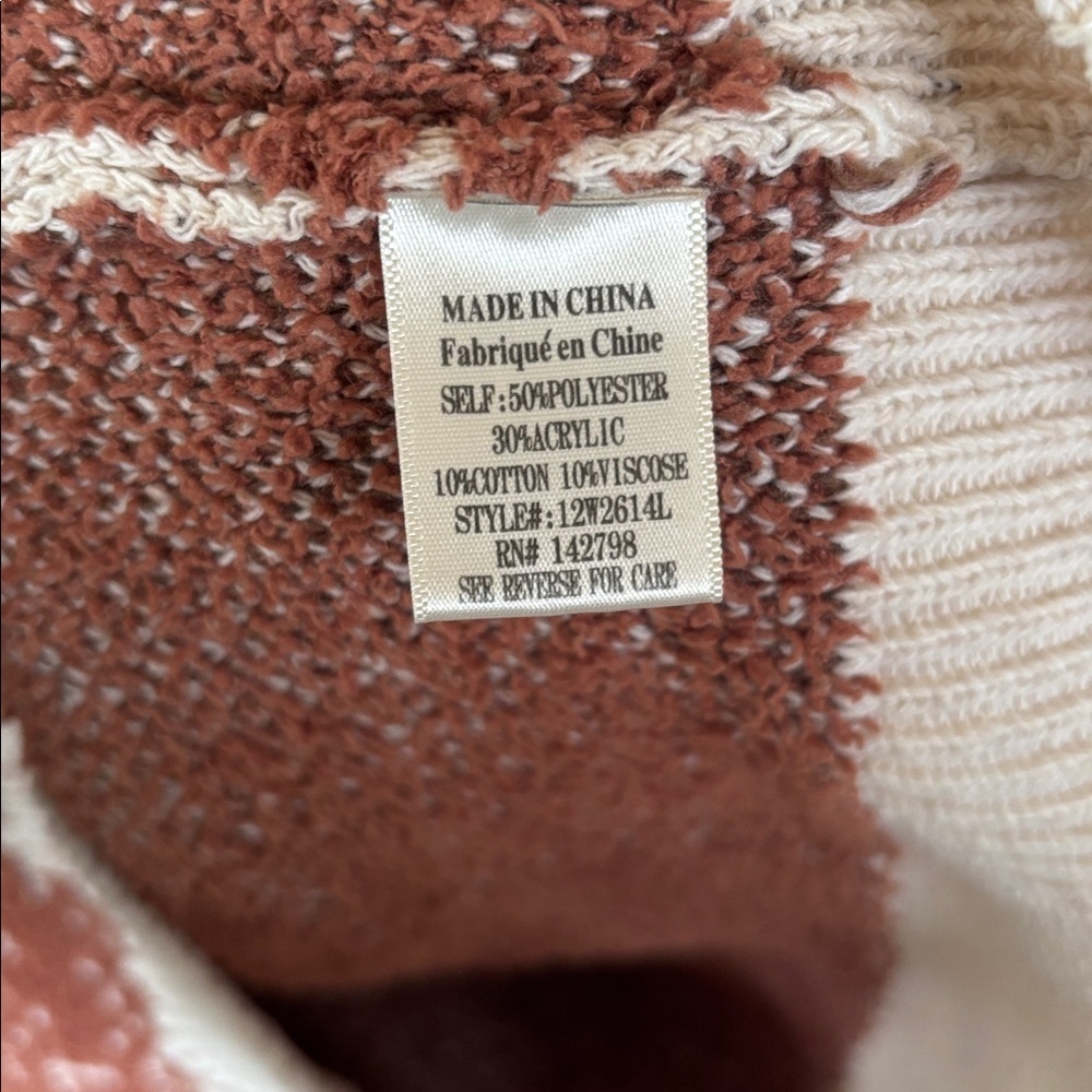 Love Riche Cozy Chic Mixed Knitted Rust Oversized Cardigan Button Down Plaid - Picture 6 of 12